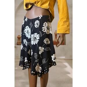 Black and White Silk Floral & Polka Dot Layered Skirt size 8